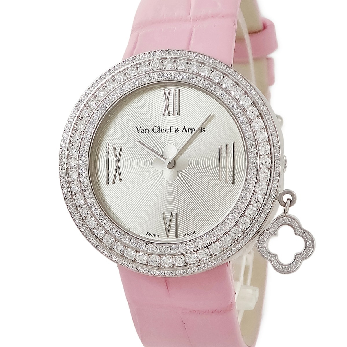 チャーム VCARM95400 クオーツ レディース K18WG無垢 純正ダイヤ ラウンド ローマン 3年保証