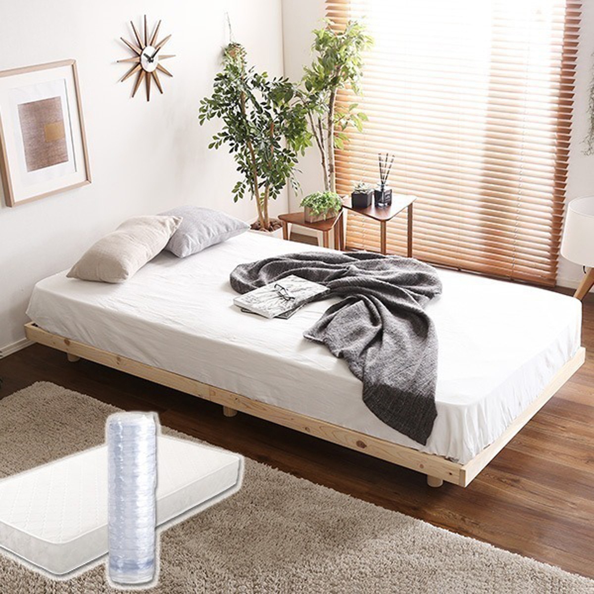 3段階高さ調節　国産総檜脚付きすのこベッド Pierna-ピエルナ- ポケットコイルロールマットレス シングル 17,337円