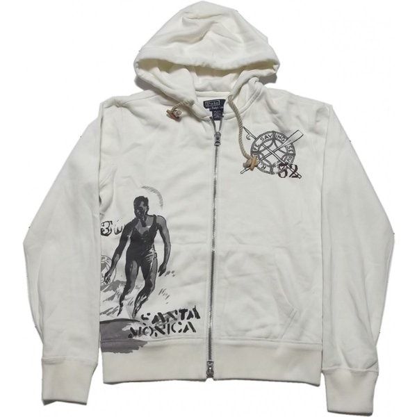 LA直輸入 ジップアップ スウェットパーカ USED加工 プリント オフホワイト PR2-510