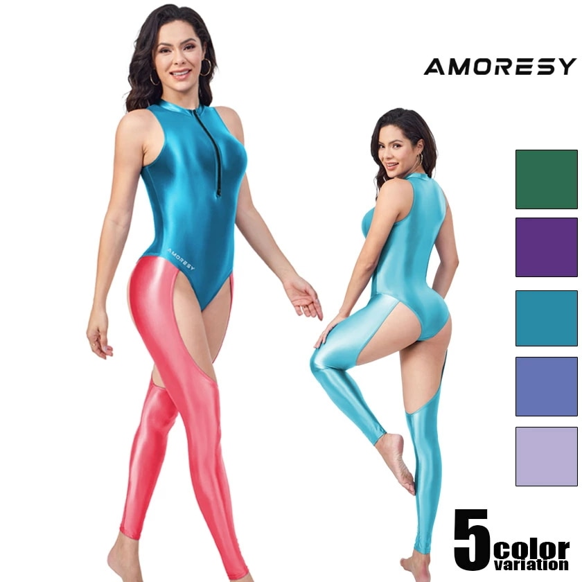 AMORESY/アモレシー コスチューム Freya Series Front-Zip Cutout Catsuit レディース ハーフバックストレッチ生地 光沢 コスプレ コスチューム レオター 7,596円