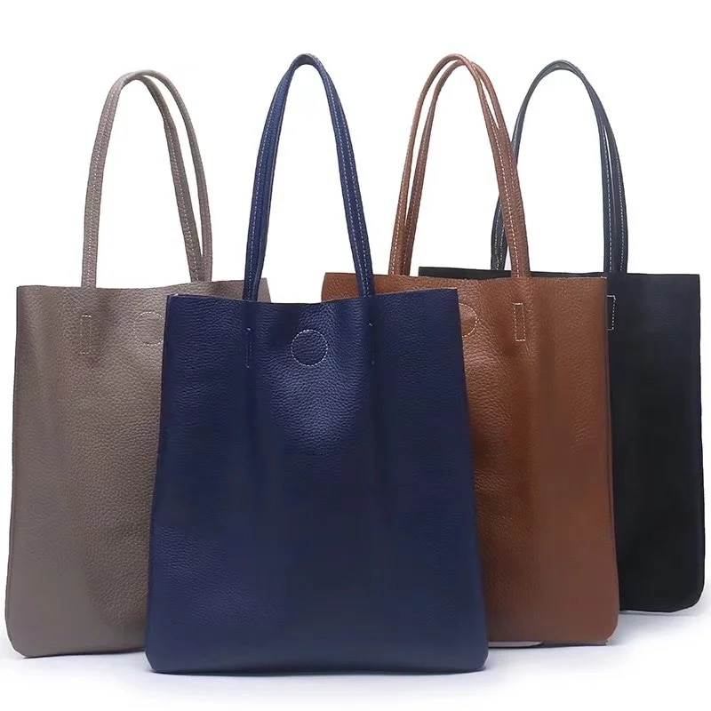 女性のための本革のトートバッグ 新しいコレクション シンプルな女の子のハンドバッグ 無地 柔らかい牛革 小さな女の子のためのカジュアルなショルダーバッグ 学生のための