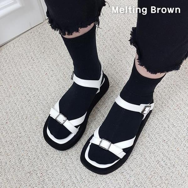 女性カジュアルシックバックルプラットフォームサンダル3色