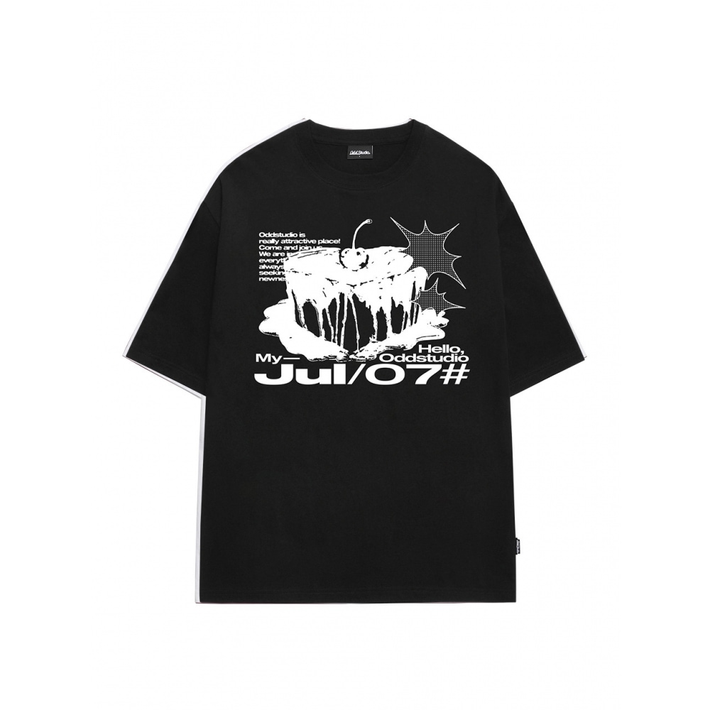 ODD STUDIO ハートバースデーグラフィックオーバーフィット T シャツブラック