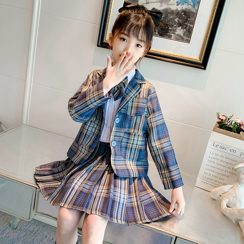 3点セット ジャケット＋スカート スーツ 入学式 子供服 アウター 女の子 卒業式 フォーマル 小学生 子供服 スーツ 子供服 フォーマル チェック柄 セットアップ