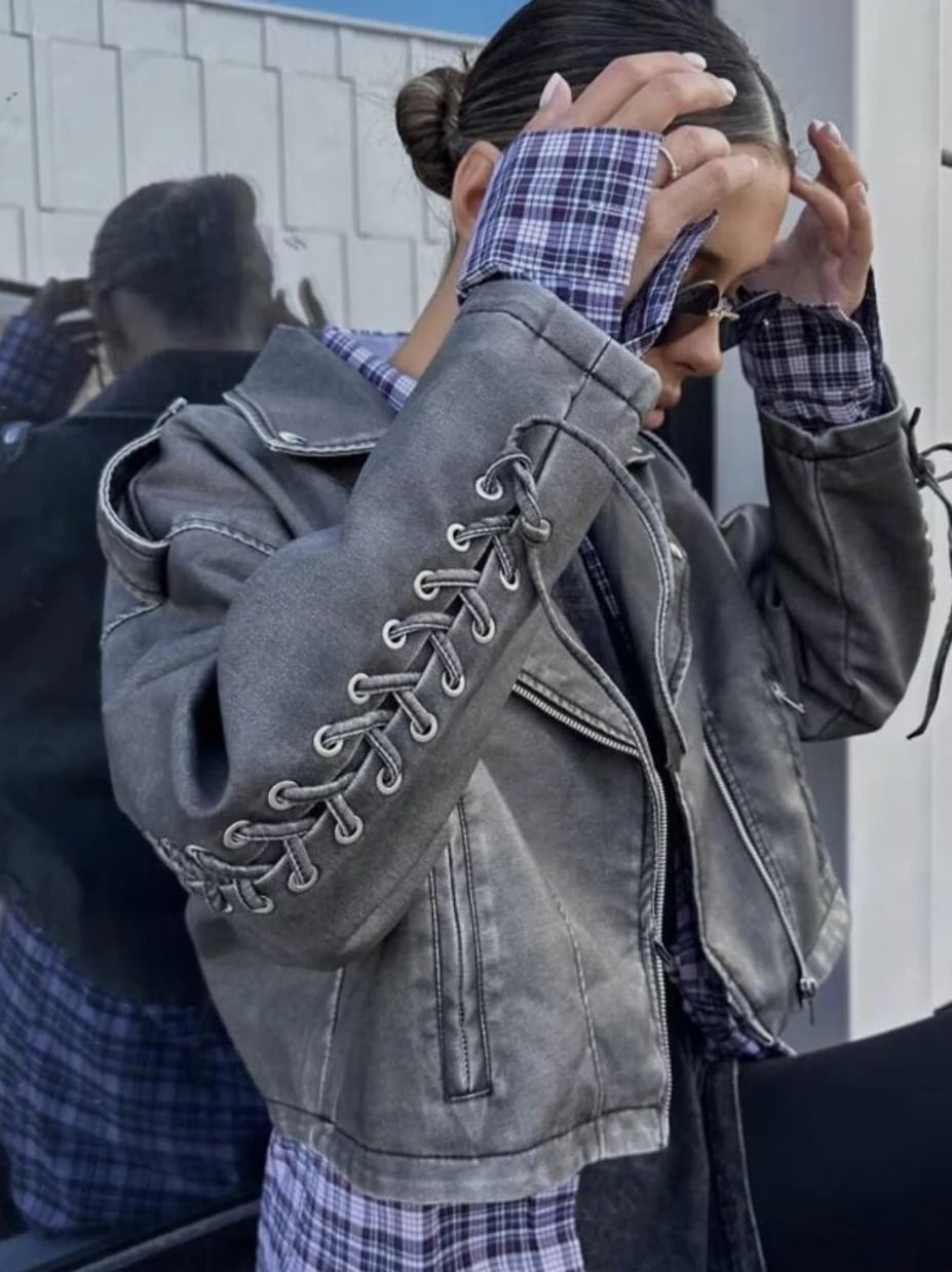 2024秋冬長袖ジャケットかわいいショートアウター羽織り合成バイカラーカジュアルきれいめ女っぽきれいめファッション色っぽ女っぽカジュアルきれいめ大人っぽ上品清楚