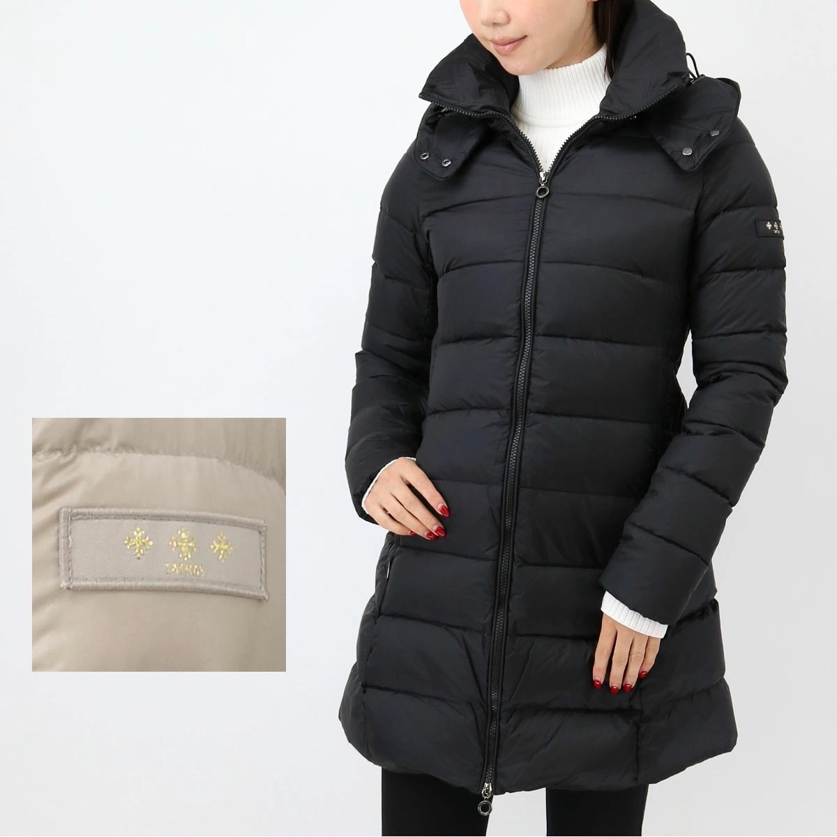 LTAT24A4694-D ロングダウンコート POLITEAMA ポリテアマ レディース アウター ダウンジャケット ブラック 黒 ロング丈 フード フード付ダウン ブラン