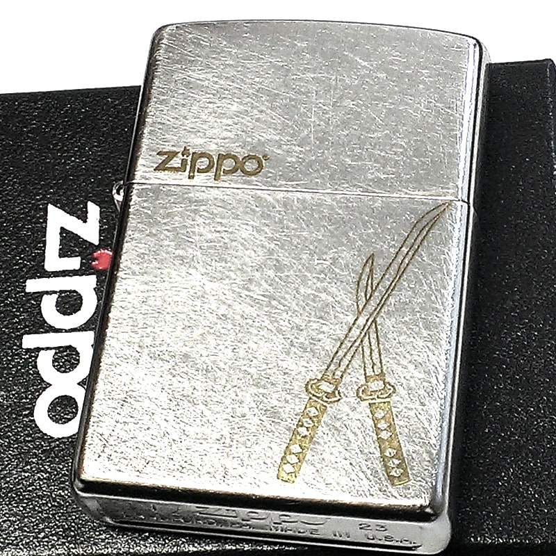 ZIPPO ライター 刀 和柄 ジッポ ロゴ アンティーク シルバー 日本 シンプル かっこいい 彫刻 おしゃれ 渋い 銀 メンズ プレゼント ギフト