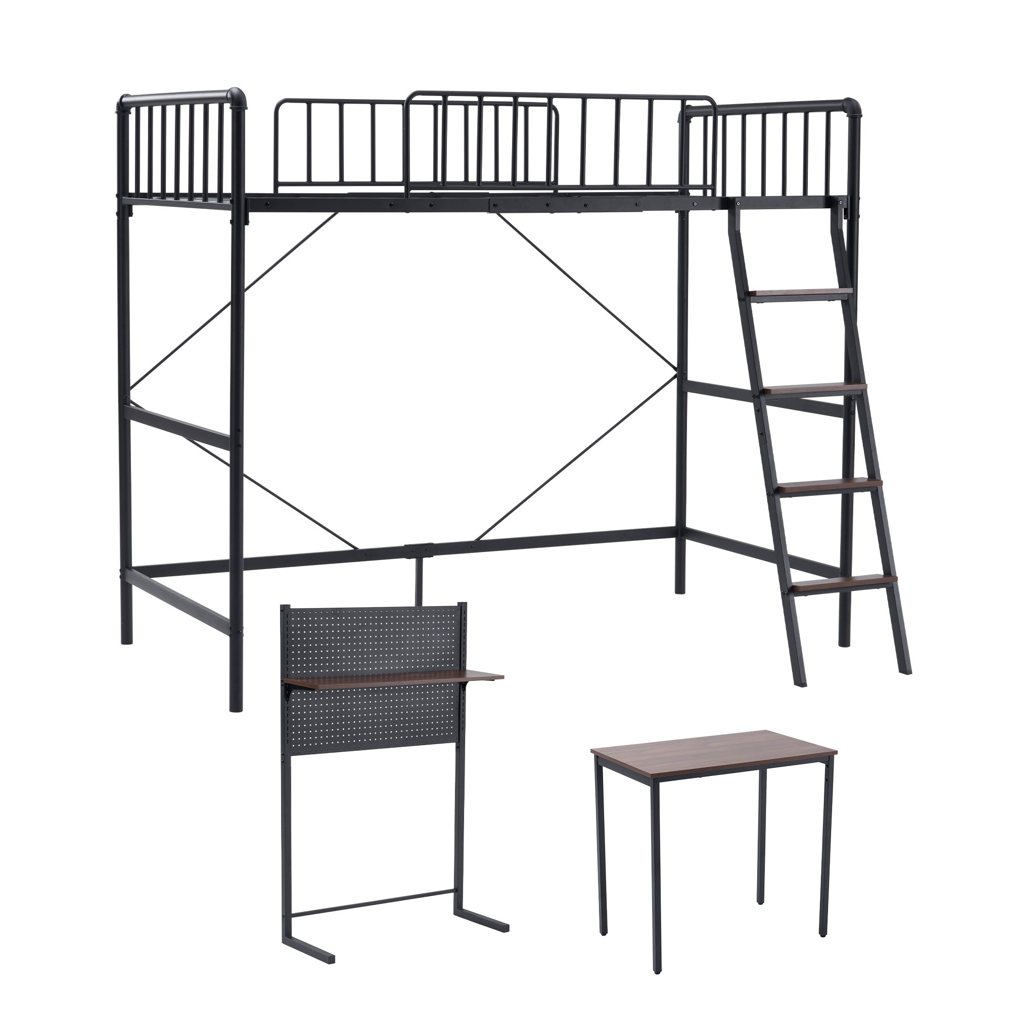 【国内倉庫在庫急速出荷】【ブラック】システムベット ロフトベッド シングルパンチングボード 収納付き デスク付き 棚付き 北欧風 スチール 耐震