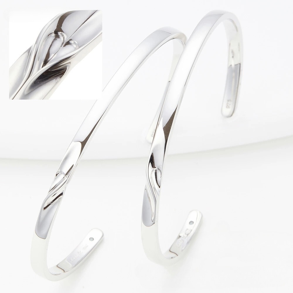 ペアバングル ブルーダイアモンド シルバー925製 メタル ツイスト 捻り ねじり スクリュー レデ