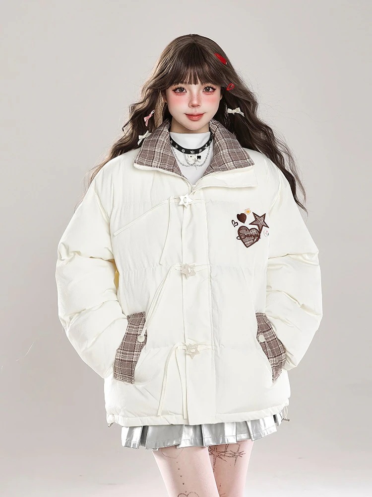 ふっくら中綿 あたたかい異素材冬防寒あったか暖かいかわいいブルゾン厚手アウターBF風スタンドハイネック無地羽織る ファッション系大人ゆったりカジュアルストリートにサイズ丈シルエット秋レディース黑白