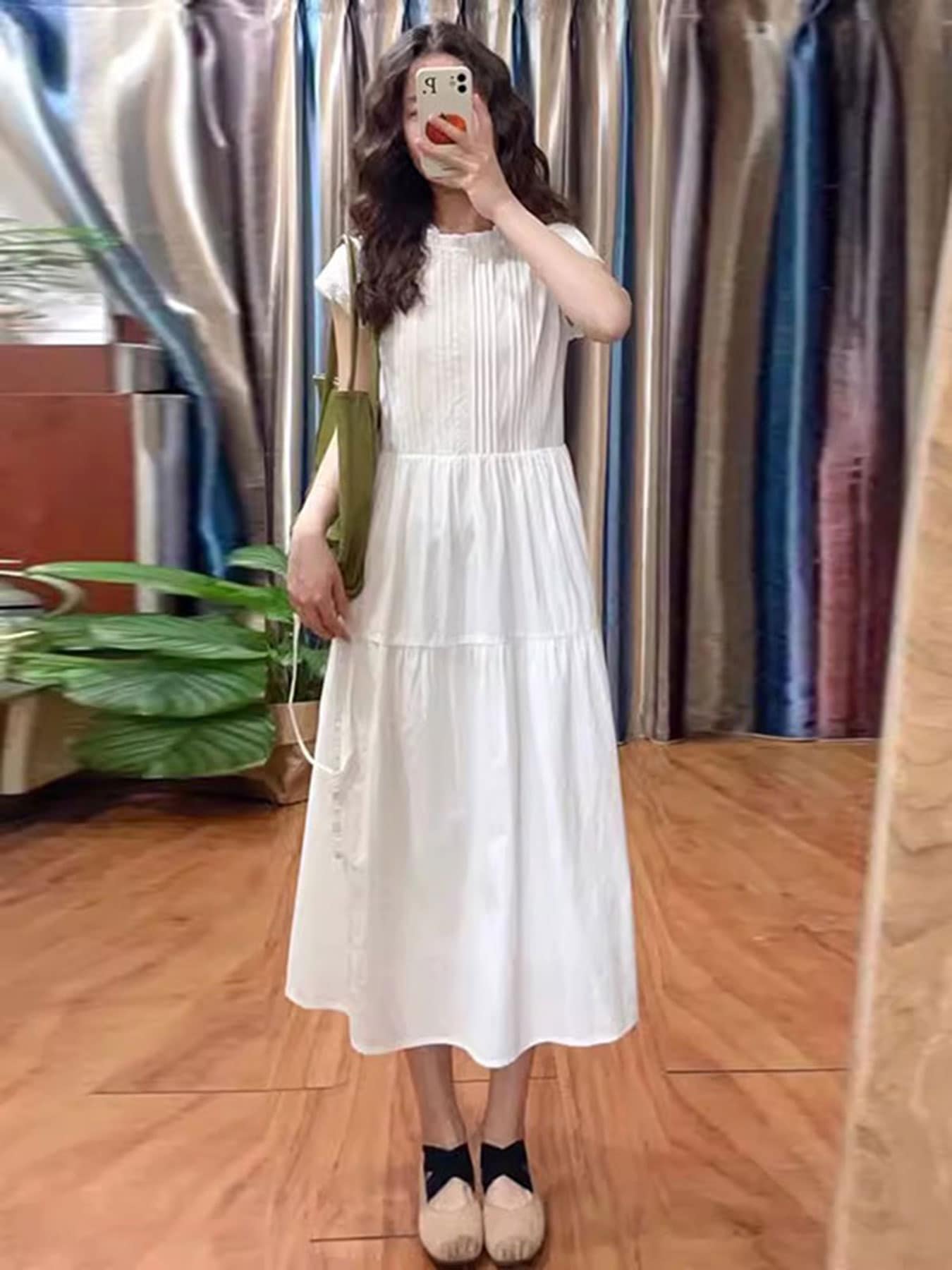 袖なし ワンピ ロング丈 レディース ロング丈 ワンピースノースリーブ ドレスきちんとノースリーブバージョンハイウエストプリーツデザインシンプルボリュームフレンチスリップか(M-0089)