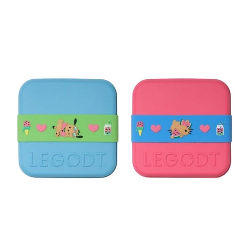 【サンリオ限定】耐熱シリコン レゴトランチボックス SQUARE（ピンク・ブルー）電子レンジ＆冷凍OKコラボ企画／ハローキティ・ポチャッコ