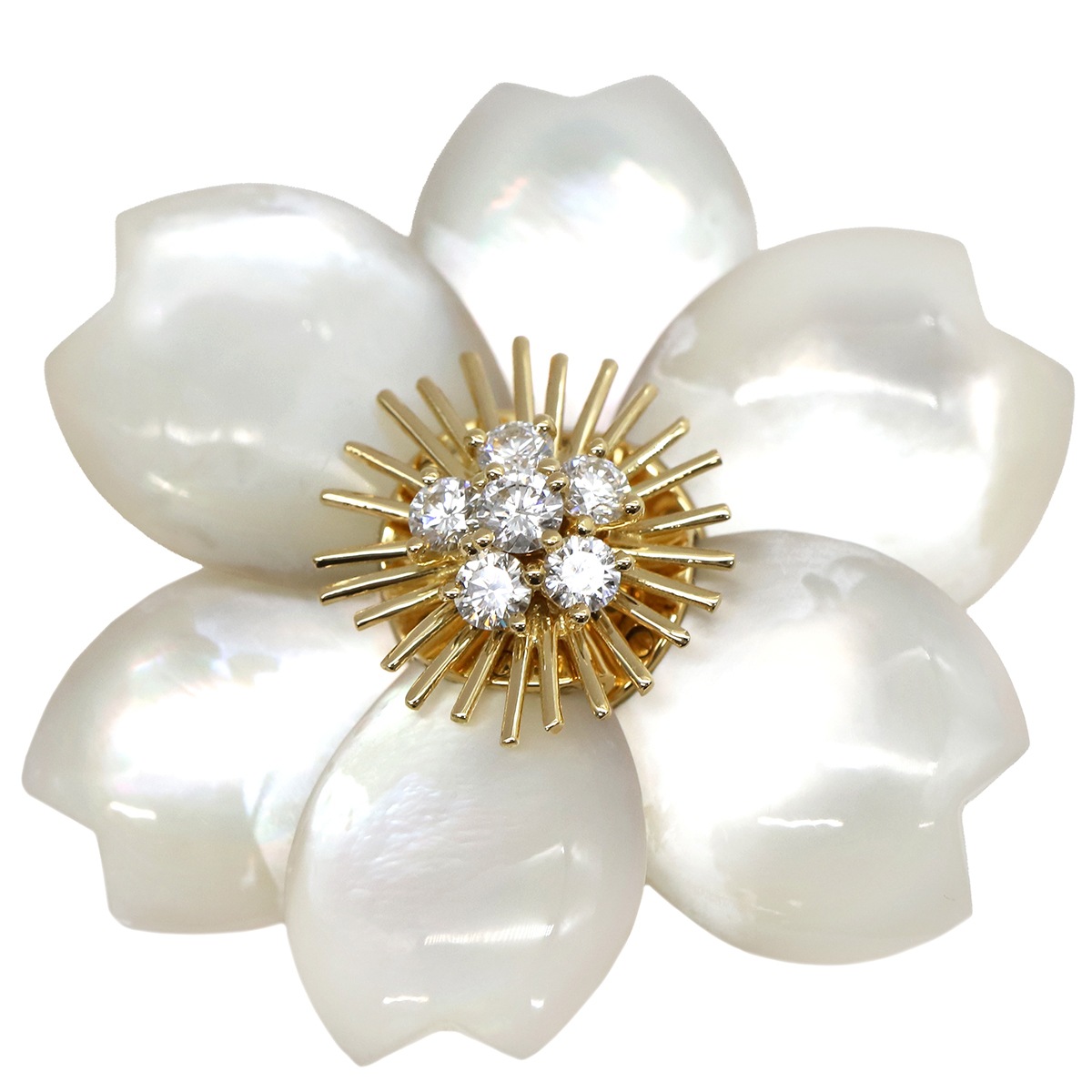 ヴァンクリーフアーペル Van Cleef & Arpels ブローチ ローズ ド ノエル ミディアム K18YG ダイヤモンド マザーオブパール ホワイトXイエローゴールド 750YG 18K V