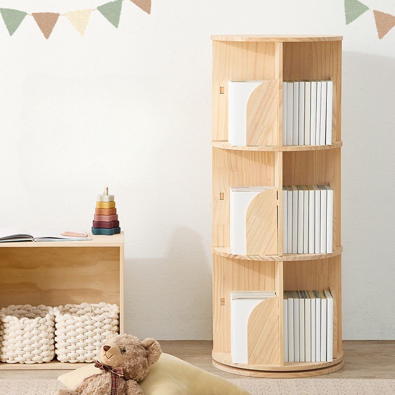 本棚 丸回転 ラック 360度 幅39cm 3段 約108冊 省スペース 文庫本 B6 A5 コミック キッズ スペース 1人暮らし 子供 部屋 ナチュラル シンプル インテリア