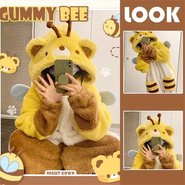 ウェア もこもこ パジャマ 長袖 ナイトガウン 着る毛布 大きいサイズ 前開き フード付き 寝巻き 部屋着 暖かい あったか 着ぐるみ モコモコ 大人用 ふわふわ 動物 レディース 女性用【激安販売】