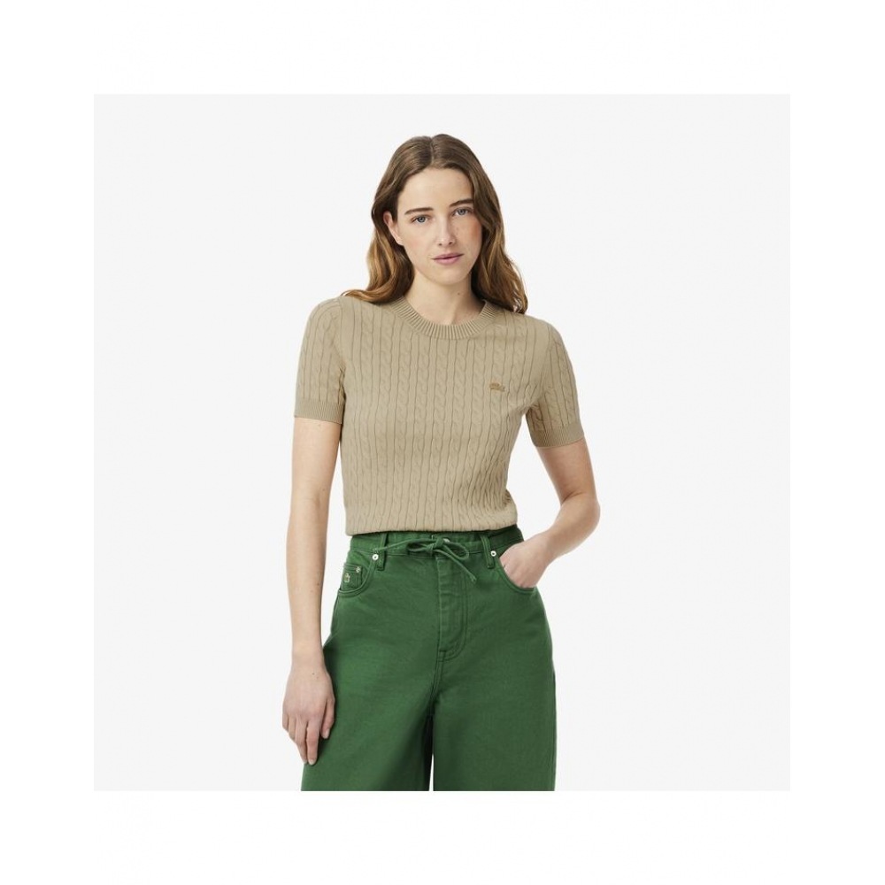 ラコステ レディース ガーメントダイケーブル 半袖 セーター AF9277-55G