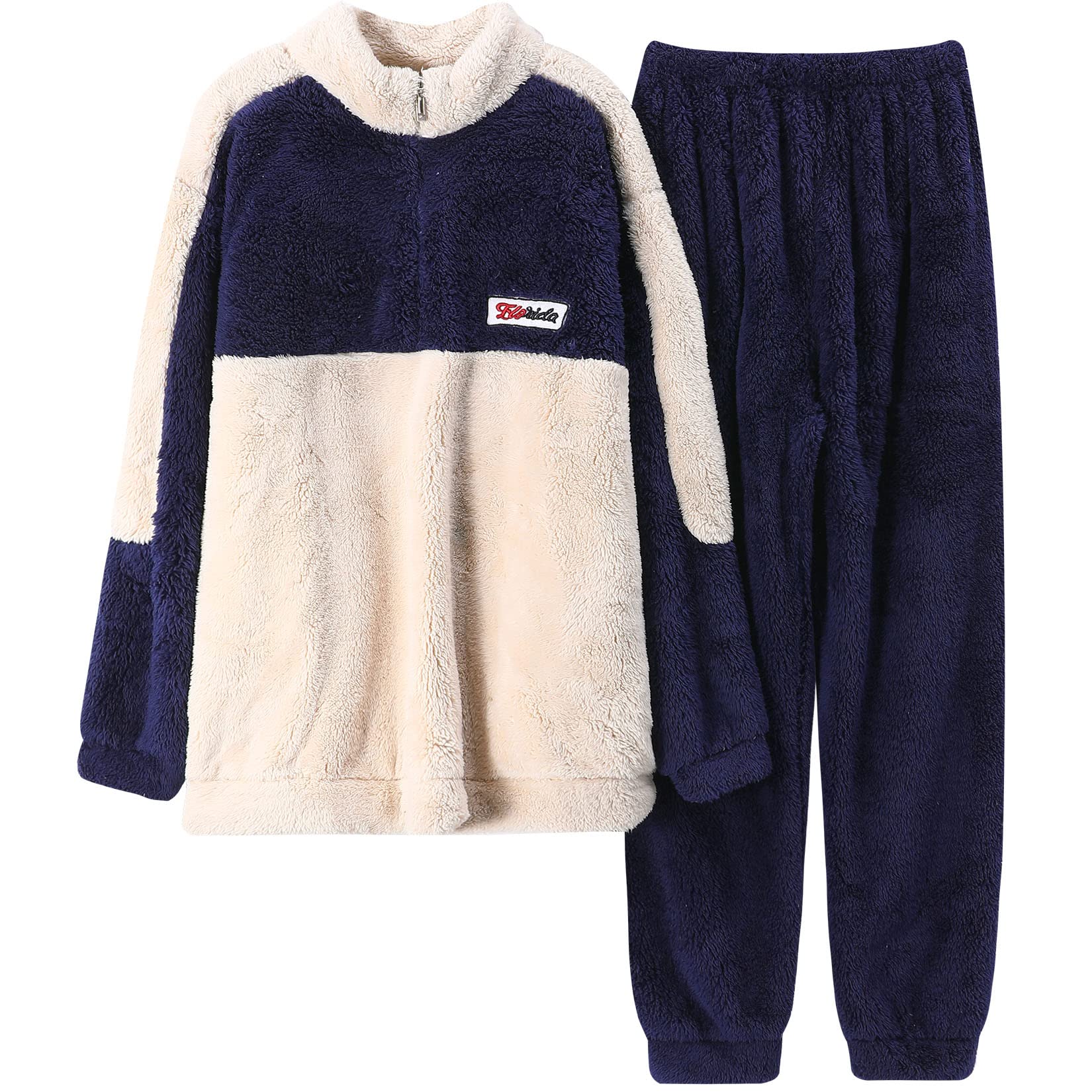 [D.IIZOO] 起毛 長袖 もこもこ パジャマ メンズ 冬 上下セット ルームウェア 暖かい 防寒 部屋着 冬用 パジャマ ハーフジッパー フリース あったか ファッション カジュアル おしゃれ