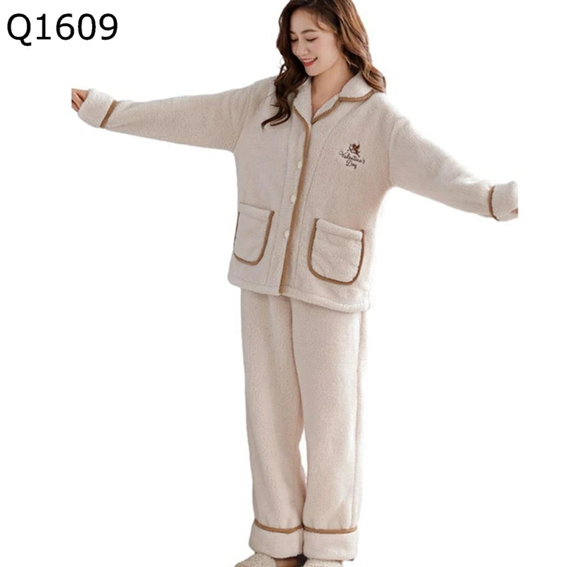 レディースパジャマ 部屋着 寝巻き ルームウェア 前開き M-2XL あたたかい 厚手 長ズボン セットアップ 柔らかい 着心地良い カジュアル 丸洗い 寝間着 室内服 秋冬春