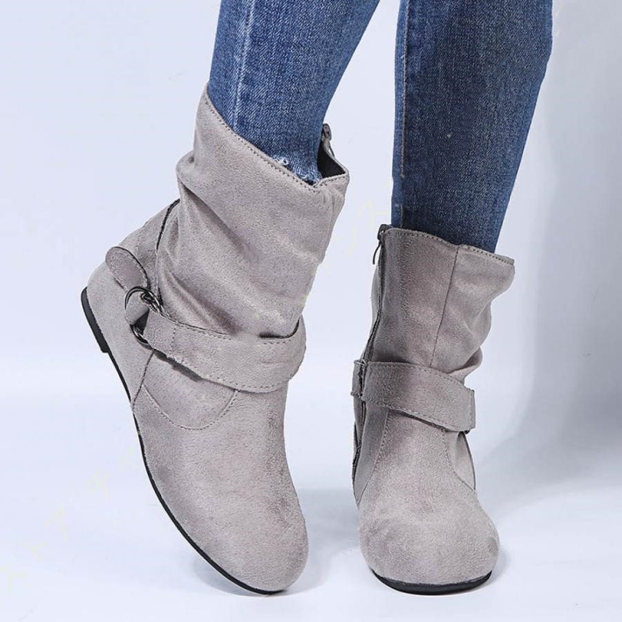大人の魅力柔らかベルト付きステッチダウンアンクルレディースブーツインヒールスエードシューズルーズブーツハートビートぺたんこ靴フラットシューズ 5,895円