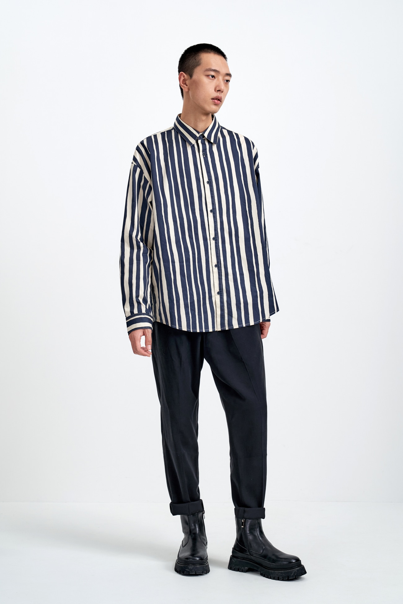 秋 メンズ ファッション ストライプ ゆったり 長袖 カーディガン シャツ スタイリッシュ シンプル シック ネイビー XS S M トップス Tシャツ シャツ カーディガン 袖あり 長袖 きれいめ