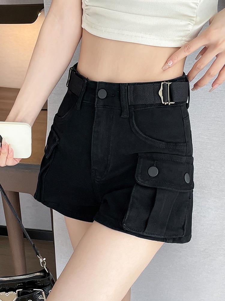 カーキ ワークウェア デニム ショートパンツ 女性用 ハイウエスト カジュアル 夏 アウター 2024 アメリカン ホットパンツ