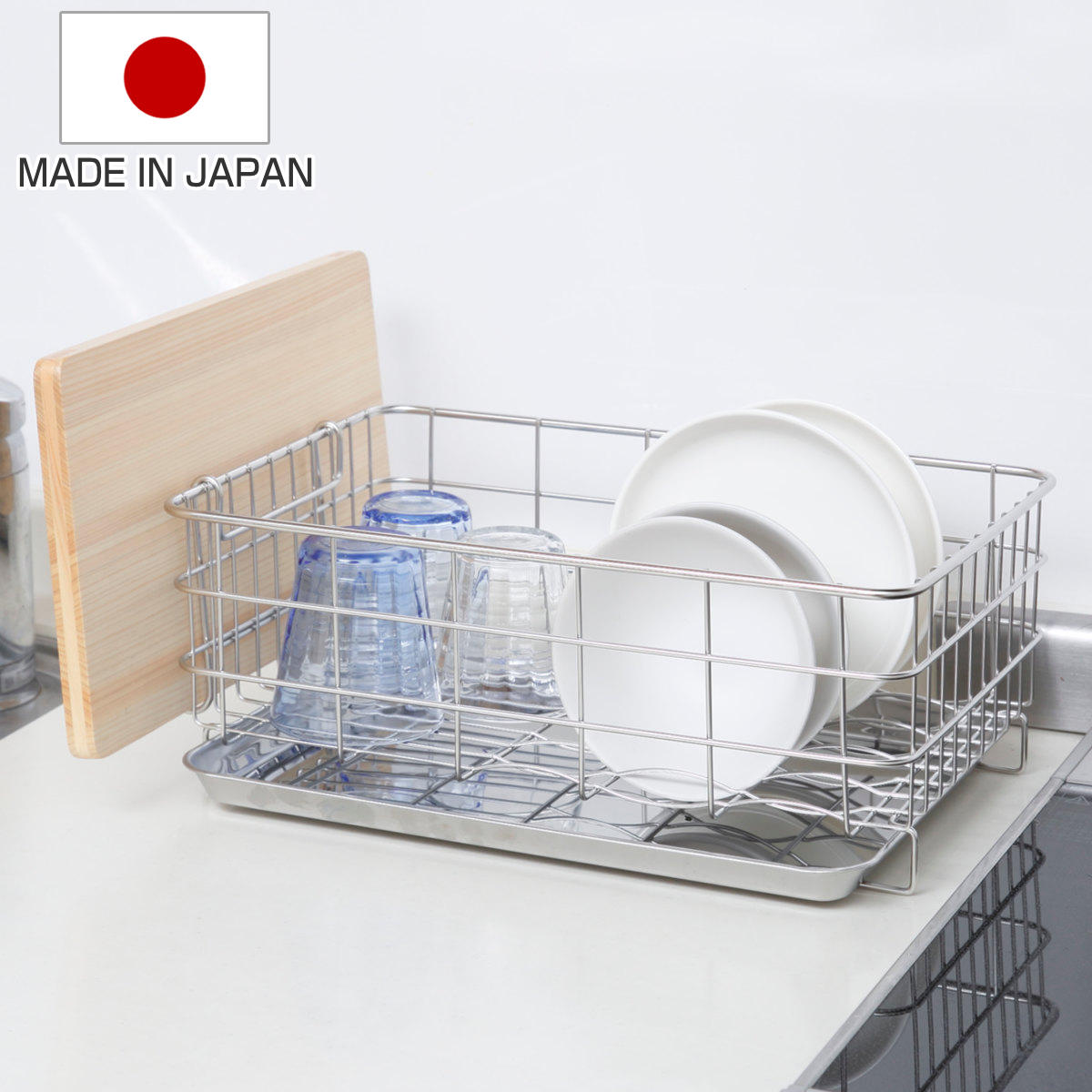 水切りラック デュアリス 18-8ステンレス製 水切りバスケット ステンレストレー付き 日本製 ステンレス シンク横 ラック コンパクト 水切りトレー 水切りかご 水切り 新生活 洗い物 食器