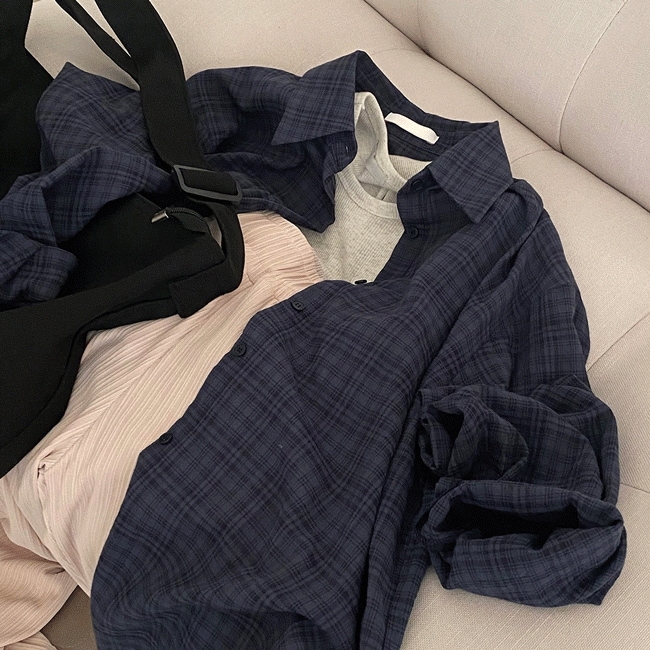 [季節の変わり目まで] ピーリング ヴィンテージ ルーズフィット チェック シャツ- nb