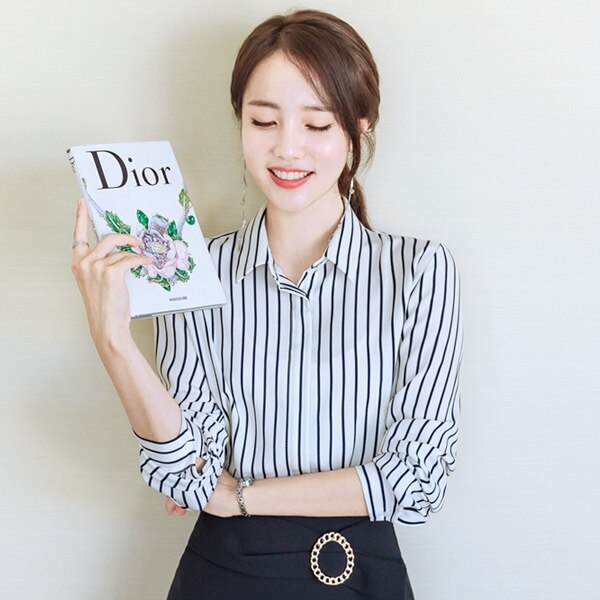 bs3690 ストライプレギュラーカラーブラウス