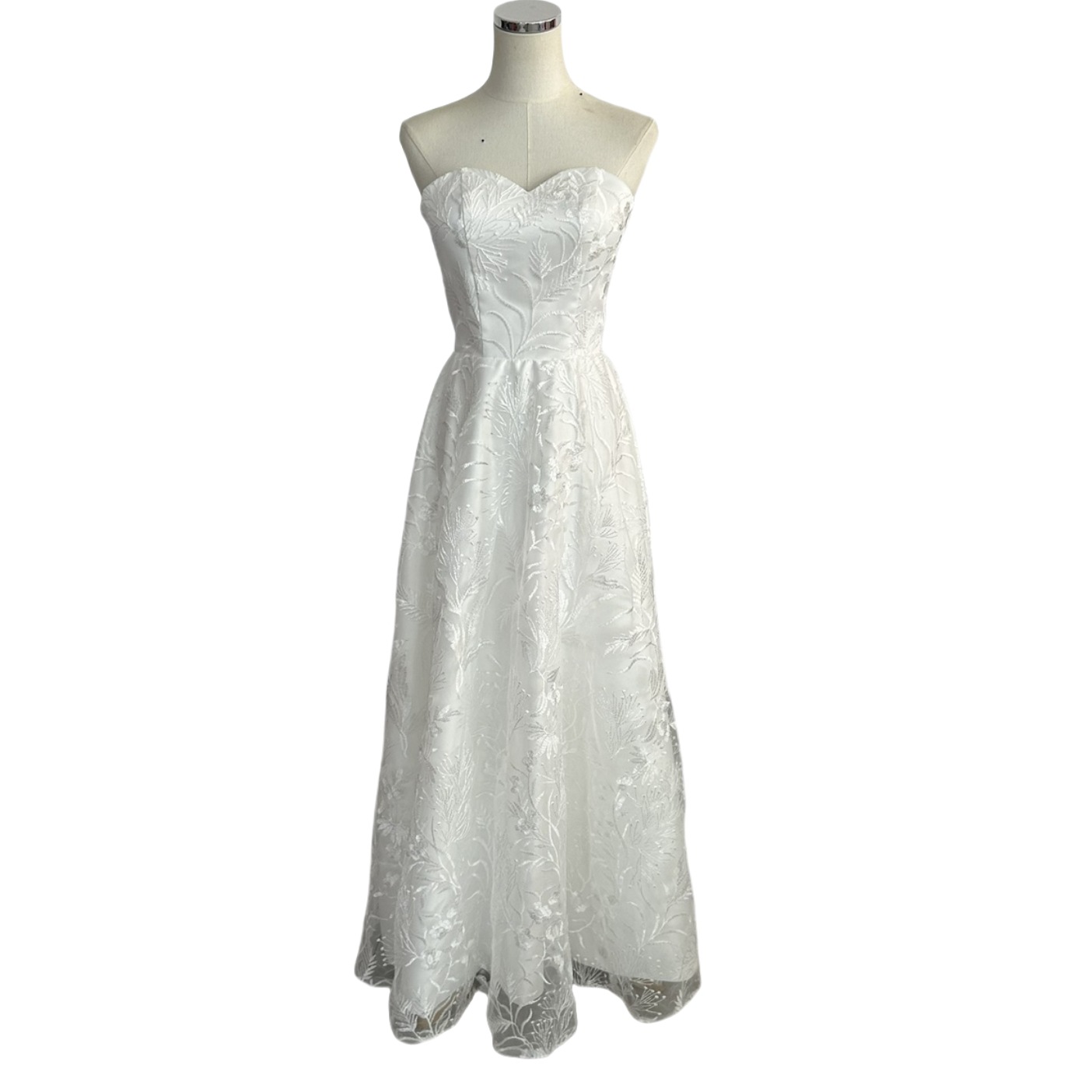 ウエディングドレス ベアトップ 贅沢な総レース 編み上げ ロング 細見えシルエット