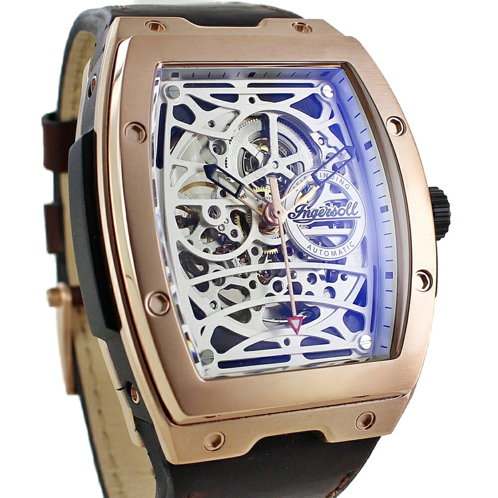 1本限り 自動巻き 腕時計 手表 インガーソル インガソール 時計 スケルトン レザー腕時計 オートマチック 電池交換不要 自動巻き時計 メンズ ブランド シンプル 彼氏 夫 父 誕生日プレゼント 記