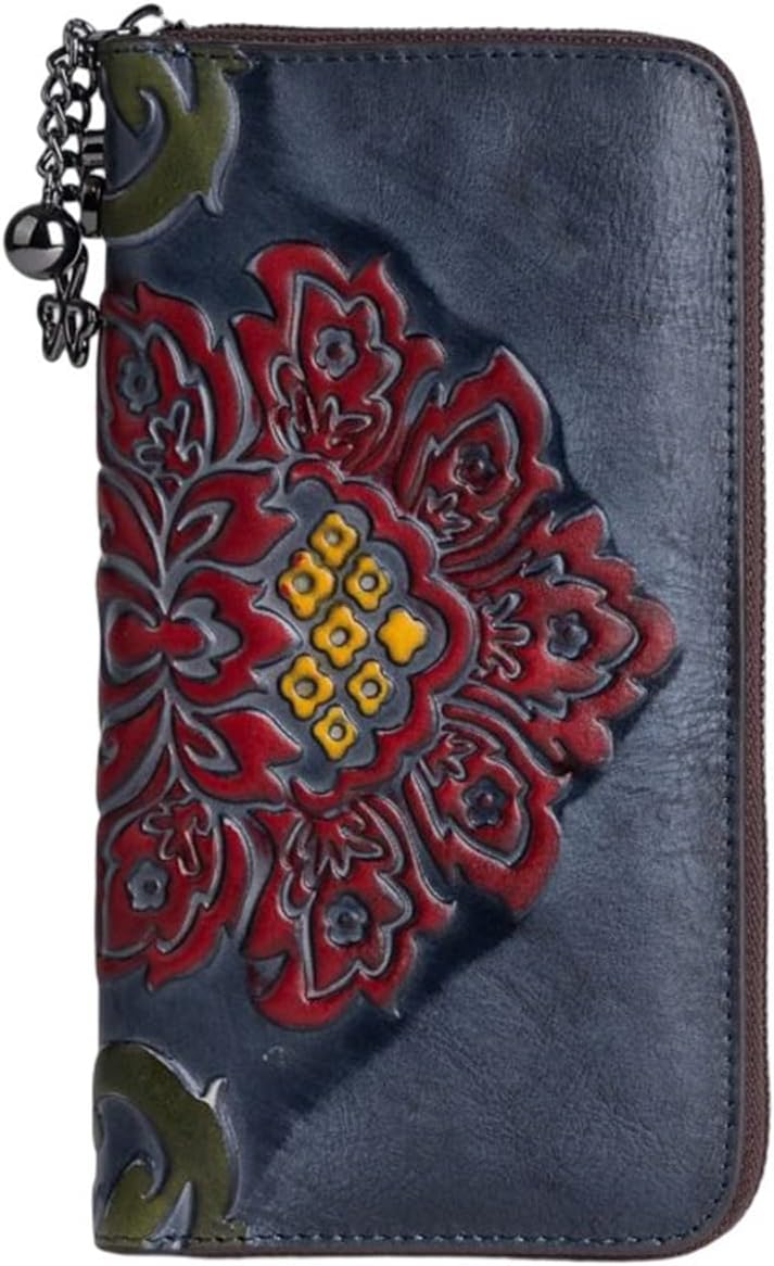 【20%OFFクーポン】財布 レディース 大人 長財布 花柄 ジッパー 大きい 牛革 ウォレット 大容量 カード入れ スマホ入れ可 小銭入れ 多機能 スキミング防止 お手頃 使いやすい 中仕切り有り