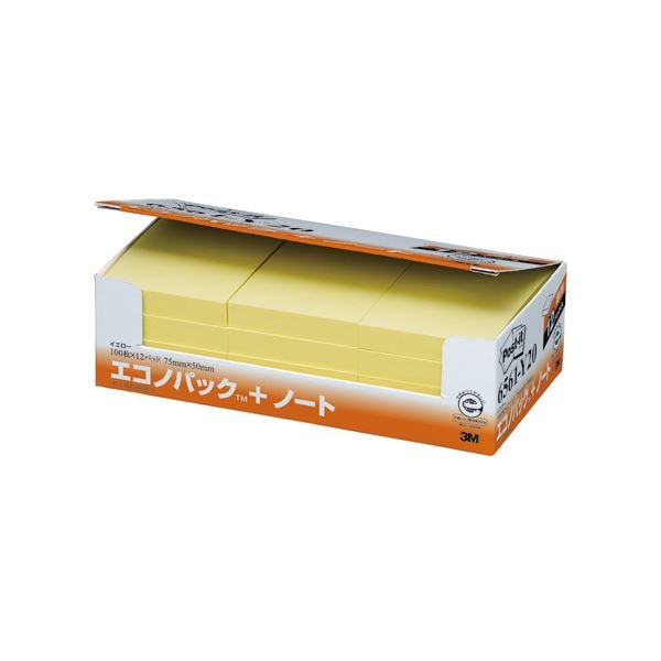 (まとめ) 3M ポストイット エコノパック ノート 再生紙 75×50mm イエロー 6561-Y20 1パック（12冊） (×5セット)