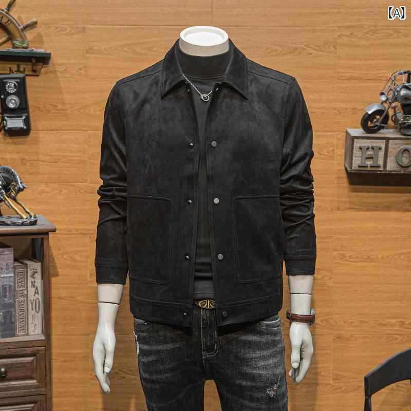 メンズ ファッション スエード ジャケット 春秋 トレンド スリムトップス 無地 カジュアル ワークジャケット