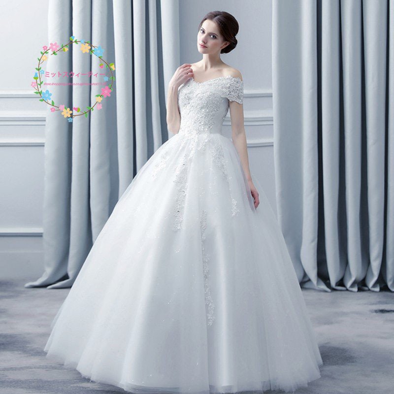 ウェディングドレス 半袖 安い 花嫁 プリンセスラインドレス 白 結婚式 ウエディングドレスロング 披露宴 二次会 パーティードレス ブライダル ドレス