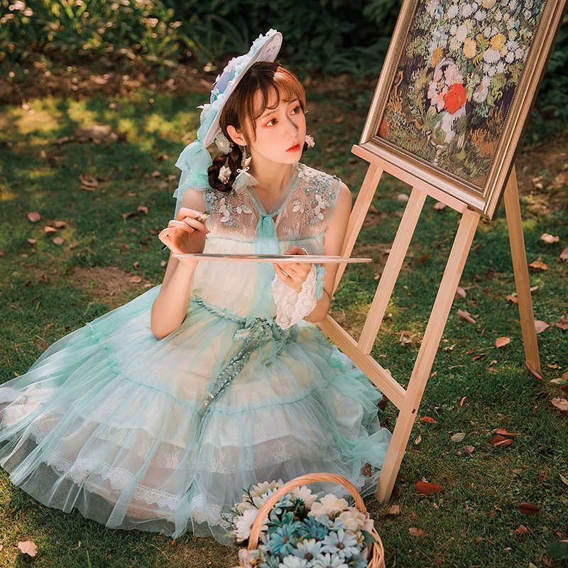 Heartbeatsロリータ茶言語中華風刺繍ノースリーブワンピースlolita春夏モデル毎日小さめJSKワンピース