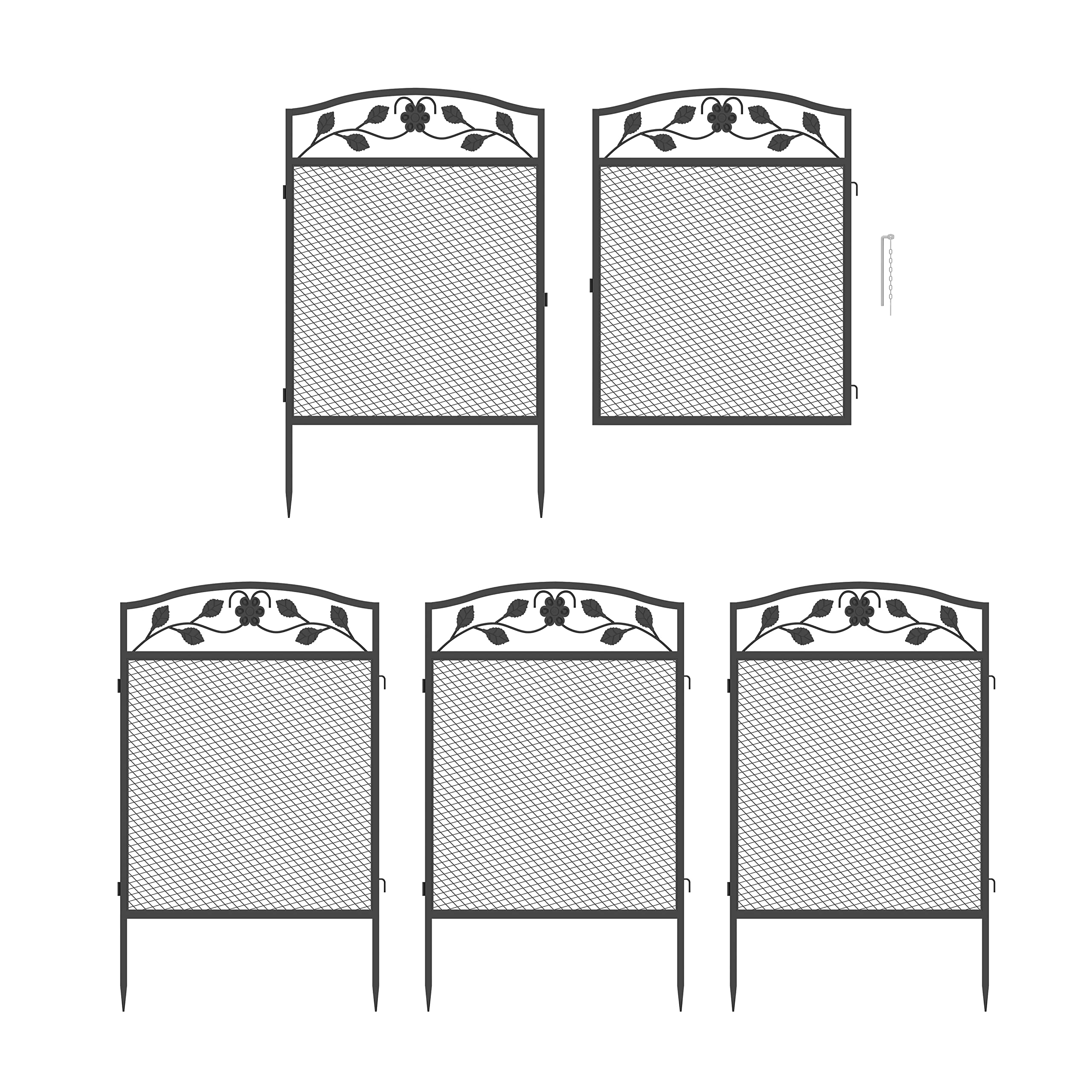 Wisfor アイアンフェンス ガーデンフェンス 仕切り 5枚組 メッシュフェンス 犬 屋外 ドッグラン フェンス 埋め込み式 庭 花壇 ガーデン 菜園 柵 防獣 エクステリア DIY おしゃれ 黒