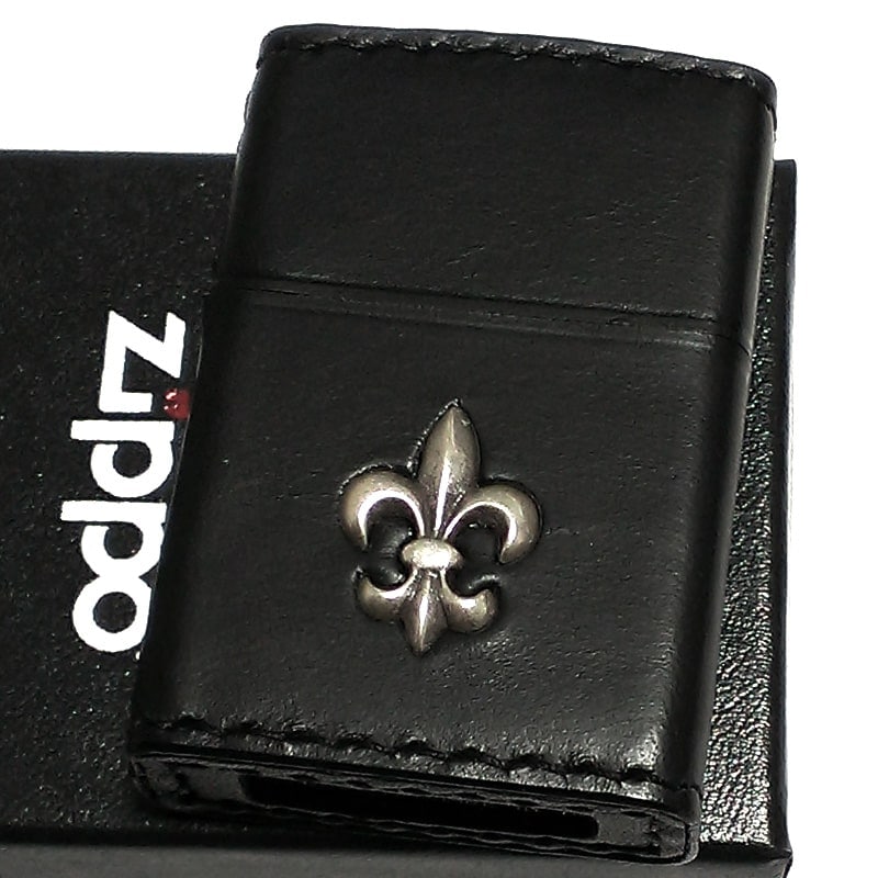 ZIPPO ライター 本牛革巻き ブラック Leather Lily ジッポ レザー リリー ユリ 黒 シンプル 牛革 かっこいい おしゃれ メンズ 男性 ギフト プレゼント