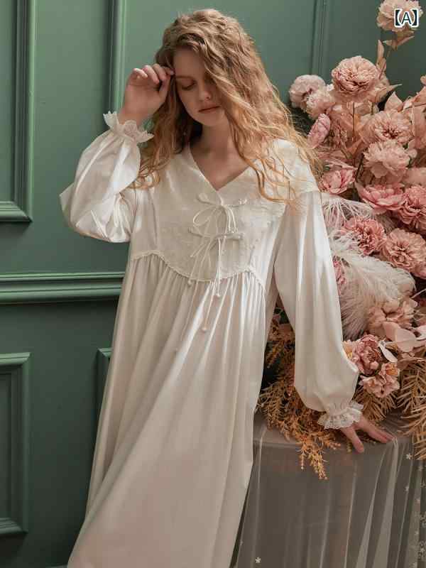 ネグリジェ レディース 長袖 レース フリル シフォン ワンピース ガウン ドレス ローブ フレンチリボン 上品 ゆるかわ ルーム ナイト ホームウェア お家 デート お泊り リラックス 入院 リゾー