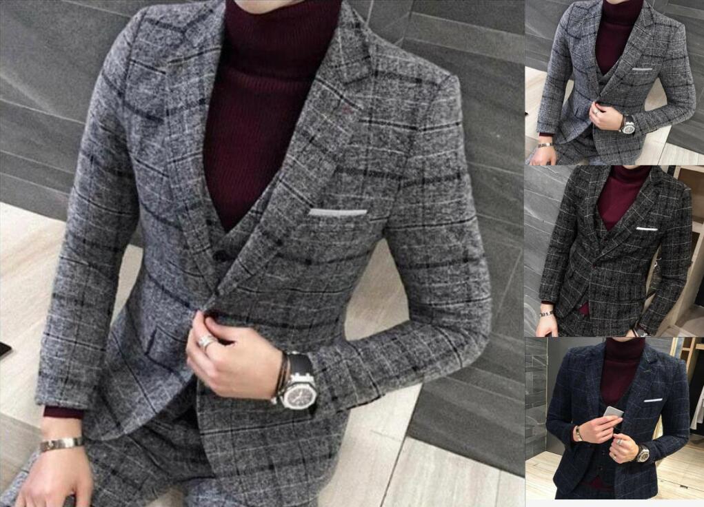 最終在庫3ピーススーツ メンズ チェック柄 スリーピーススーツ 3点セット ビジネススーツ フォーマル 紳士服 結婚式 通勤 スリム 大きいサイズあり（suit148）