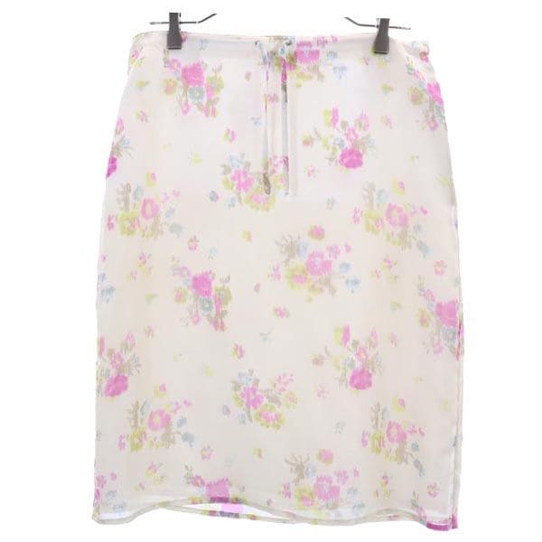 マックスアンドコー イタリア製 花柄 ミディ丈 フレアスカート 40 ホワイト系 MAX&CO サイドジップ レディース