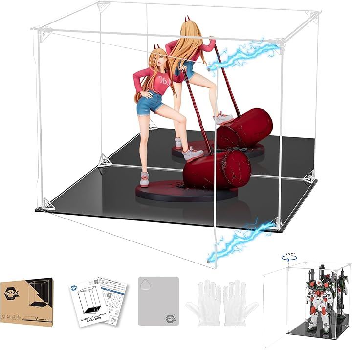 フィギュアケース UVカット アクリルケース マグネット付き 前扉 コレクションケース ディスプレイケース ショーケース 防汚れ (台座黒+背面ミラー, 幅40x奥行30x高さ30cm)