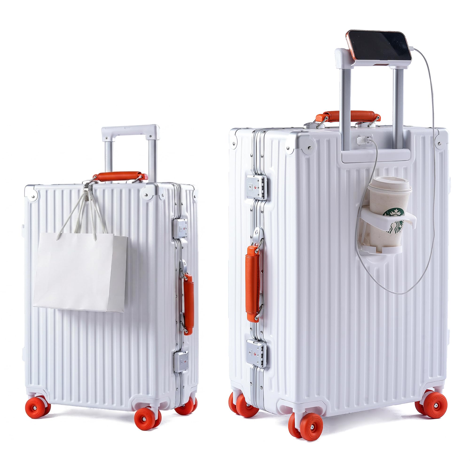 [RTmoni] 【2026年最新型】 スーツケース 機内持ち込み アルミフレーム 多機能 超軽量 キャリーケース 耐衝撃 静音 ダブルキャスター カップホルダー付き USBポート スマホスタンド お