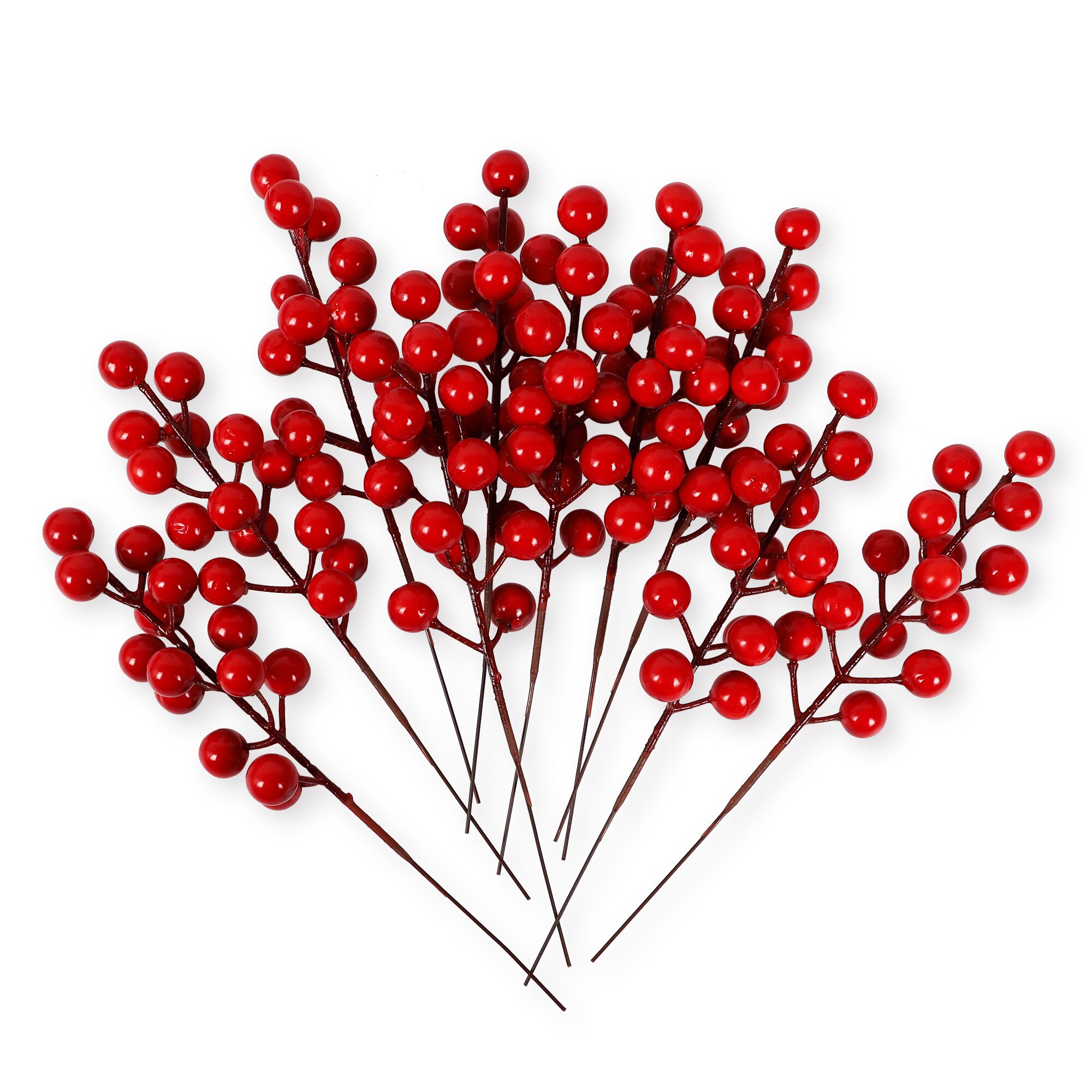 期間限定送料無料 新入荷　流行 10個の赤いベリーの茎クリスマスツリーの装飾のためのクリスマスの赤いベリーArtificiaの花クラ