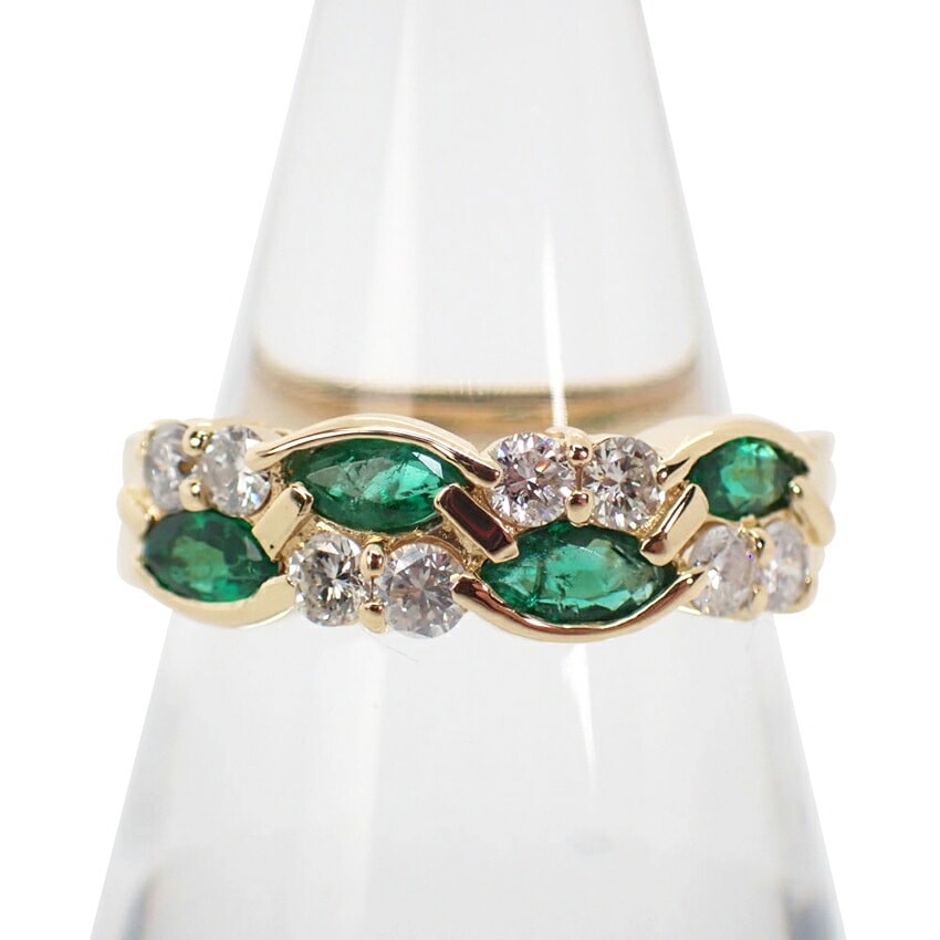 【中古】K18 エメラルド/ダイヤモンド リング 10号[g287-39］