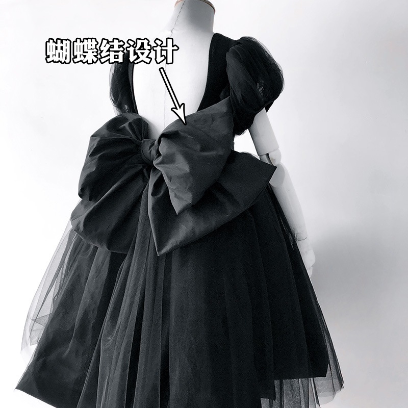 子供用ドレス小さな黒いドレス小さな黒いドレス弓のチュチュスカートホルター子供用ドレス黒いド 母の日-0010314