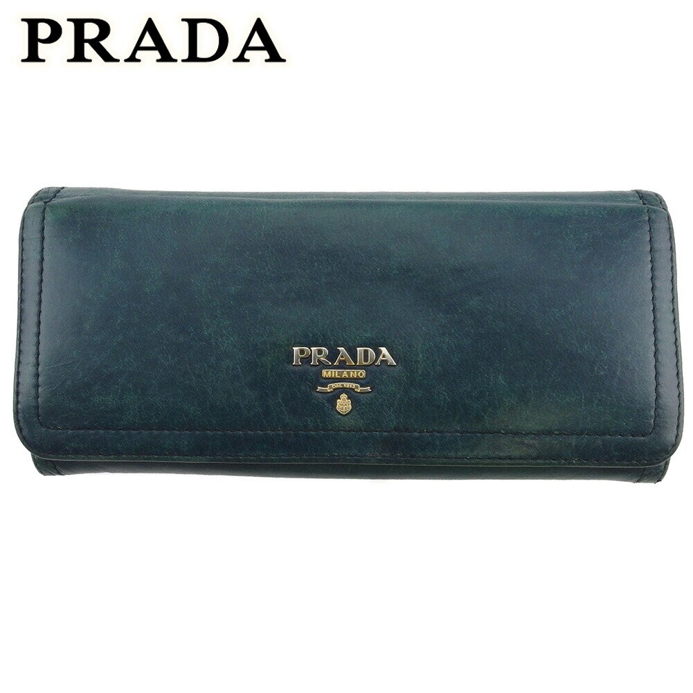 長財布 ファスナー付き 財布 ロゴ レディース グリーン ブルー ゴールド 中古