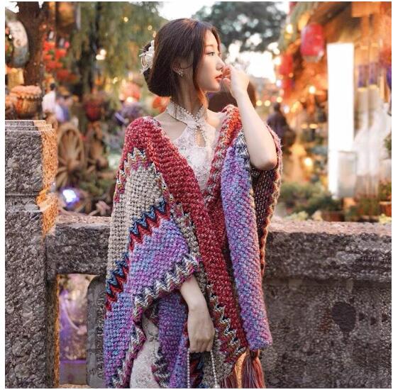 マフラー【2枚セット】 レディース フリンジ エスニック柄 ストール ショール ひざ掛け 防寒 秋冬