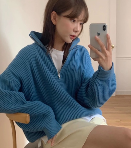 レディース トップス セーター プルオーバー ミモレ 長袖 襟付き 角襟 ポロカラー ストレート オーバーサイズ フェミニン ファスナー リブ 異国風 ヴィンテージ 厚手 ウール シンプル おしゃれ