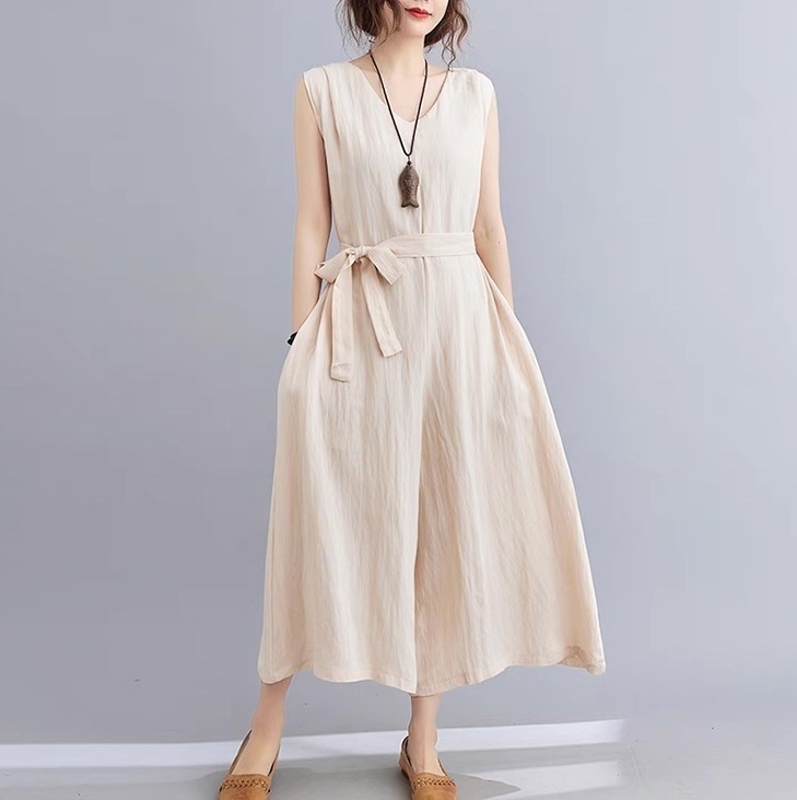 レディース ボトムス サロペット オールインワン ジャンプスーツ カバーオール フルレングス 袖なし ノースリーブ Vネック ストレート フェミニン ストリート ファスナー ハイウエスト ベルト付き