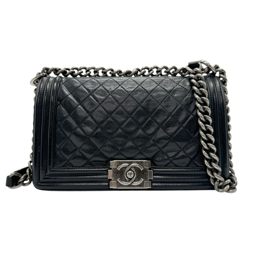 シャネル CHANEL ショルダーバッグ レザー ブラック ガンメタル レディース z3118